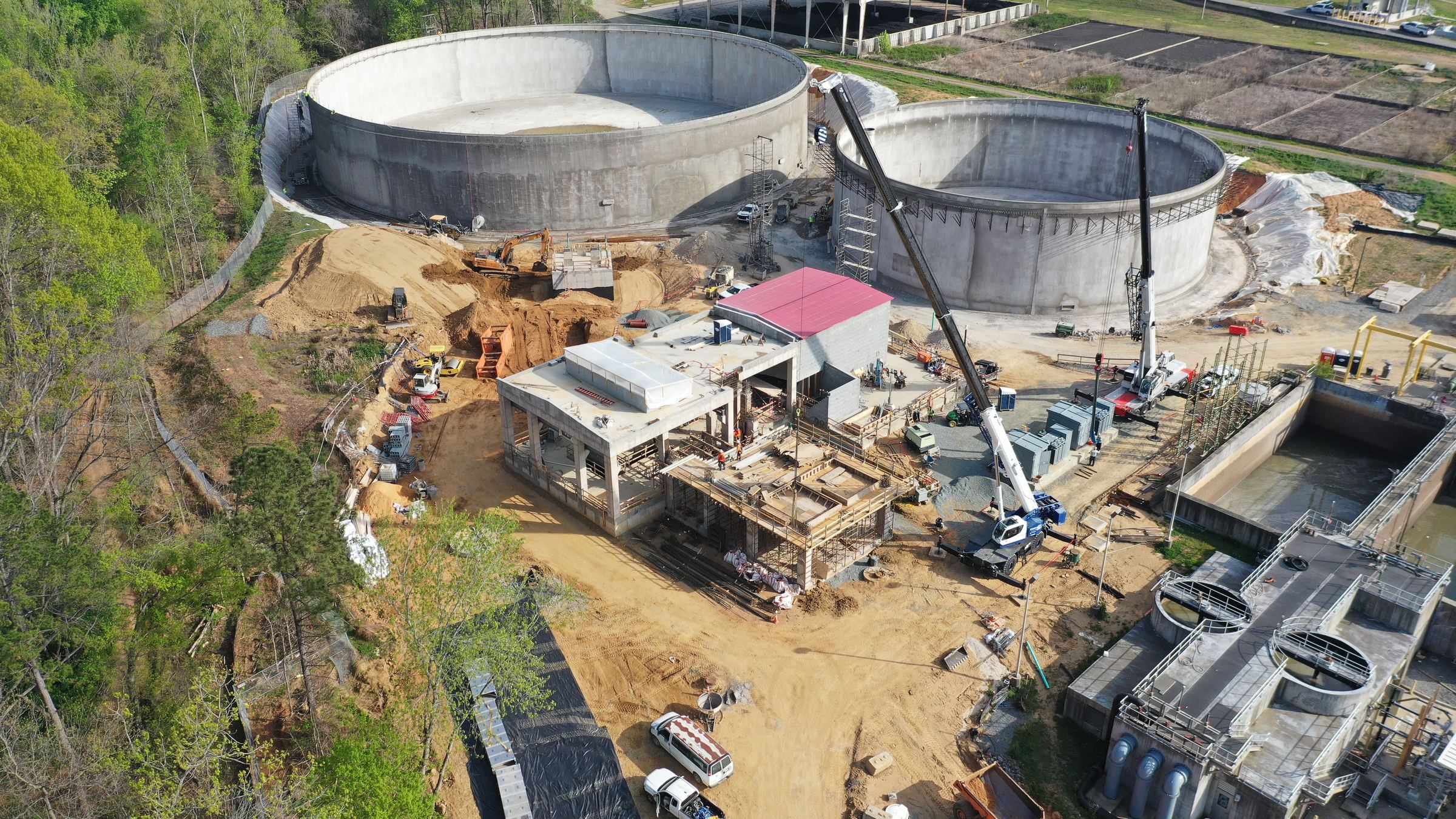 Water treatment facility aerial overview
